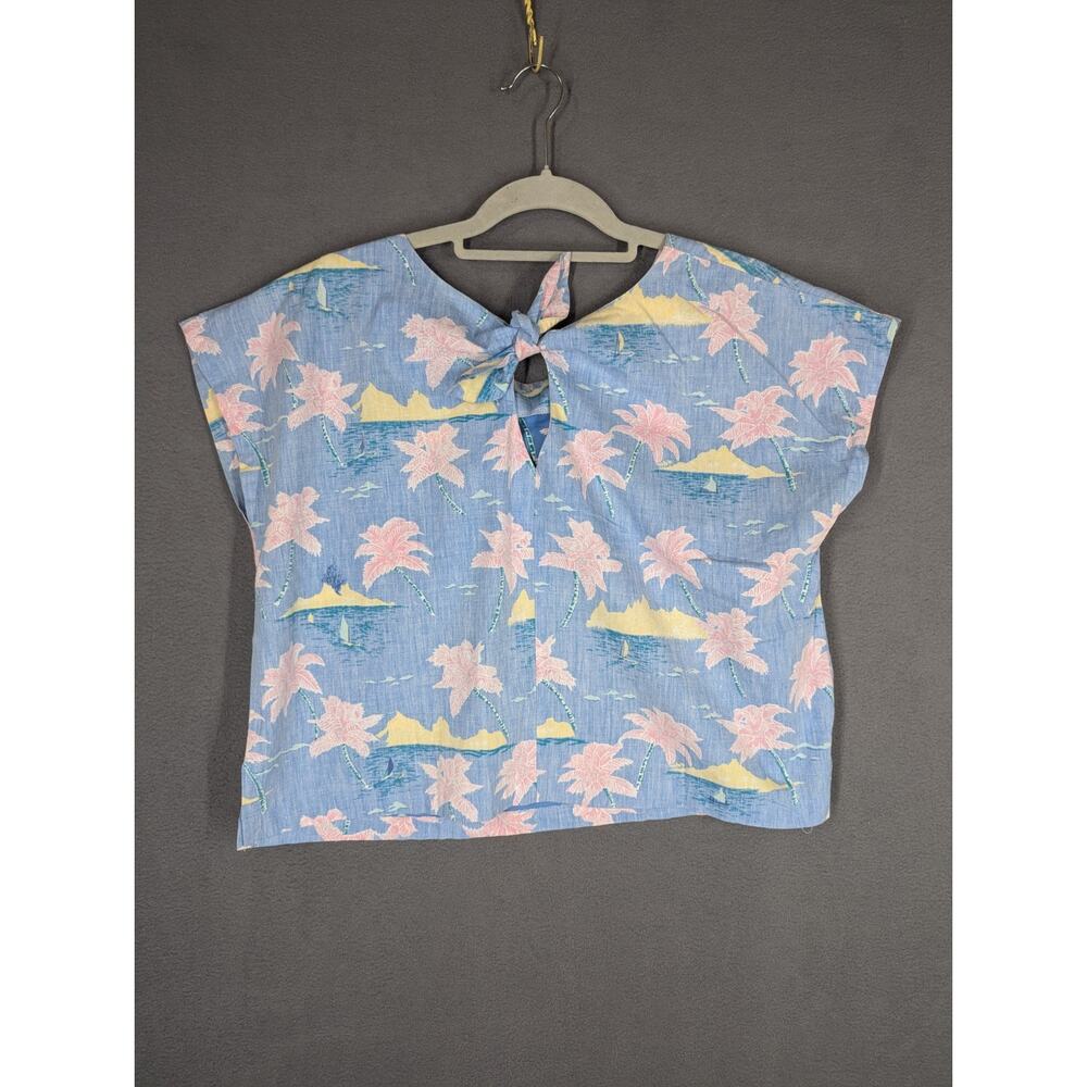 VTG Reyn Spooner Womens S Two Piece Set Hawaiian Blue Floral Print Aloha 60s 70s - Picture 14 of 15